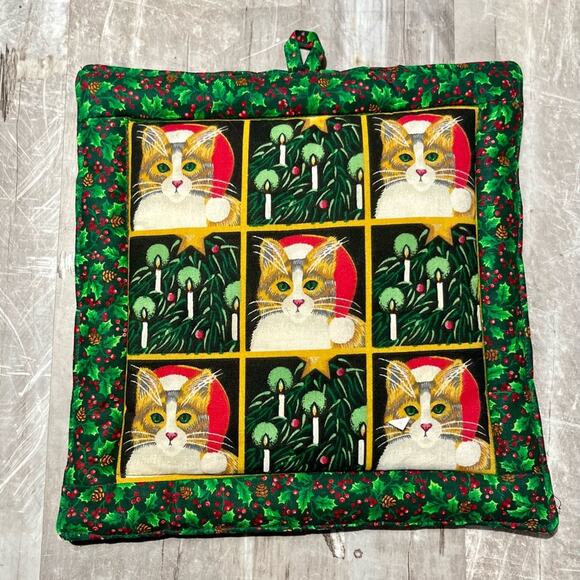 Cat pattern Christmas Apron and vintage cat hot pad - Picture 2 of 8